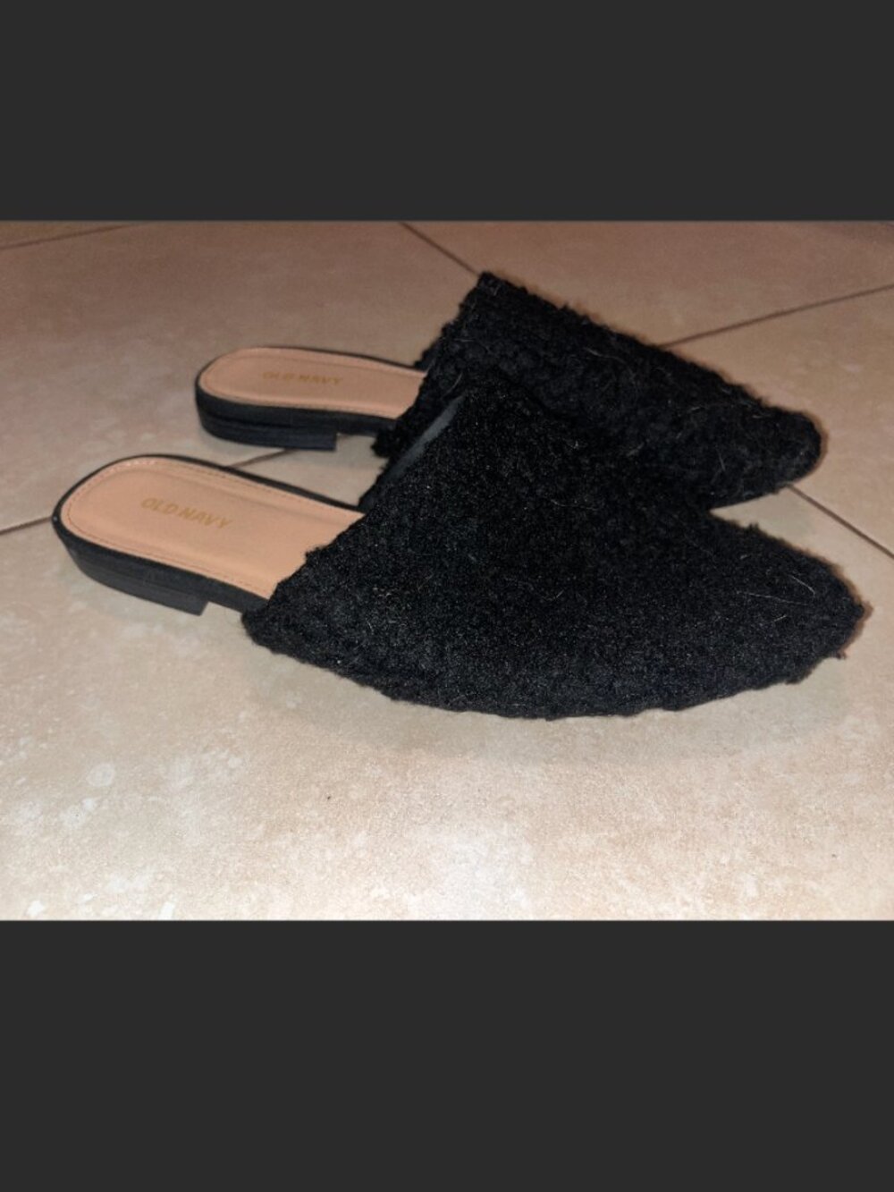 Old Navy Black Fuzzy Slippers- Size 8